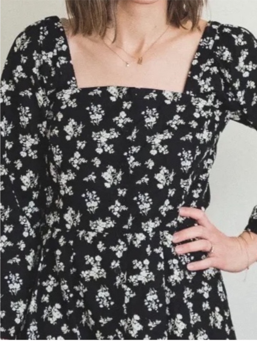 VETTA Black Floral Long-Sleeve Square-Neck Midi Dress - Picture 11 of 11